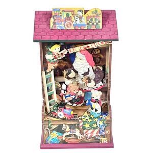 Vintage Santa Clause Christmas Wind Up Musical Animated Stage Wood Working